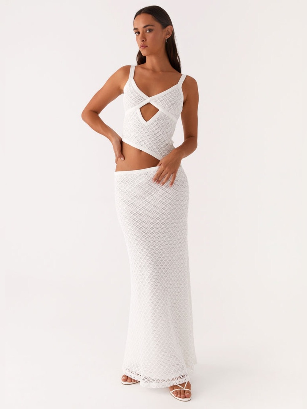 Peppermayo Jocelyn Maxi Dress - White Crochet - Size 10